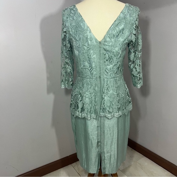 Adrianna Papell Peplum Dress Green Floral Lace Formal Wedding Guest Mermaid Sz 8 - Picture 5 of 15